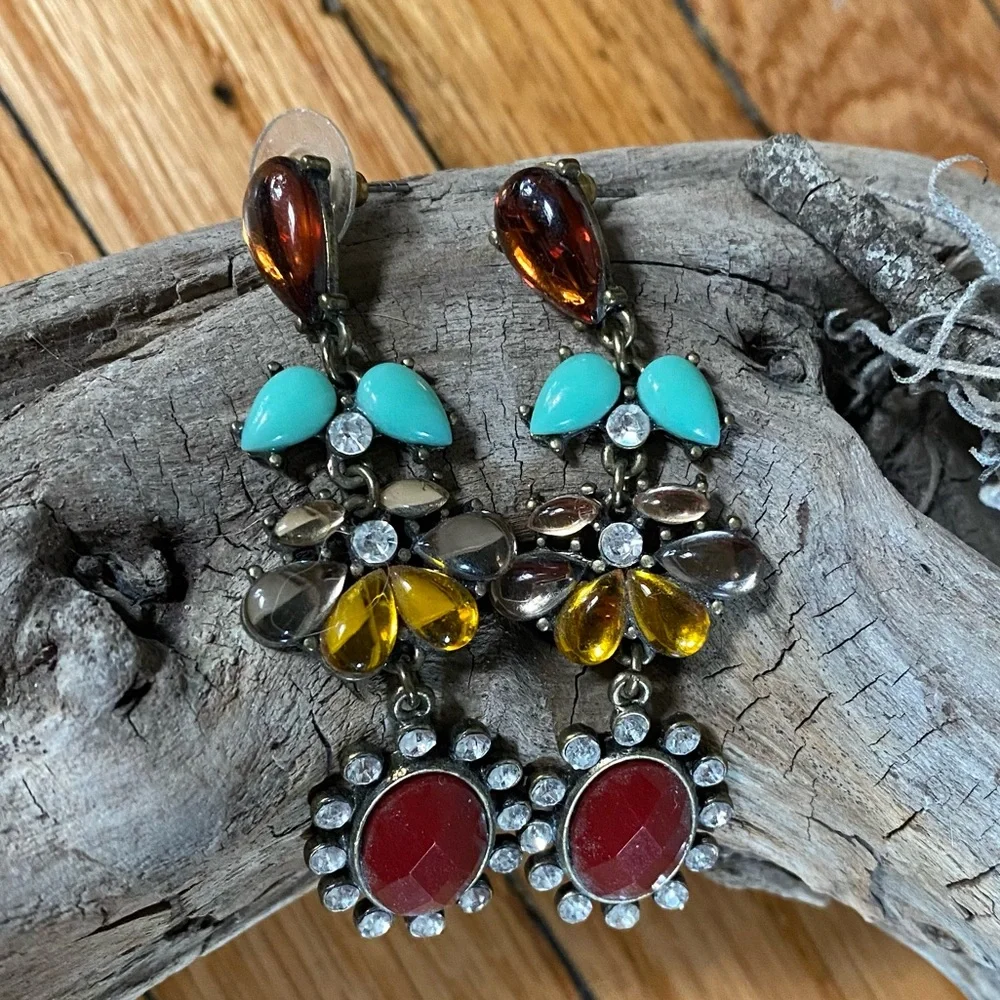 Stone Rhinestone Stud Fashion Earrings, Art Deco